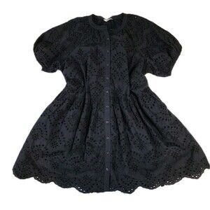 Terra & Sky Womens 1X Black Dress 100% Cotton Eyelet Dress Lined Knee Length NWT
